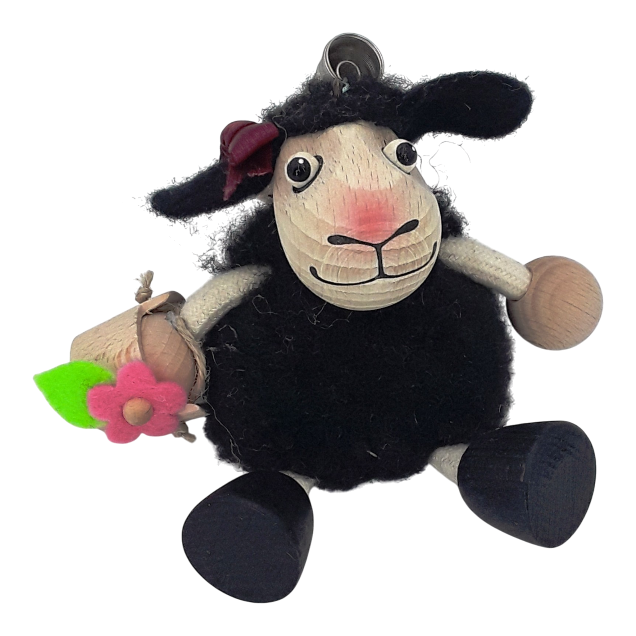 Handcrafted Black Sheep Girl Wooden Bouncy Puppet 🐑🌸