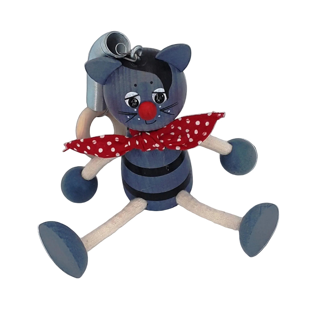 Handcrafted Cat Boy Blue Wooden Bouncy Puppet 🐱💙