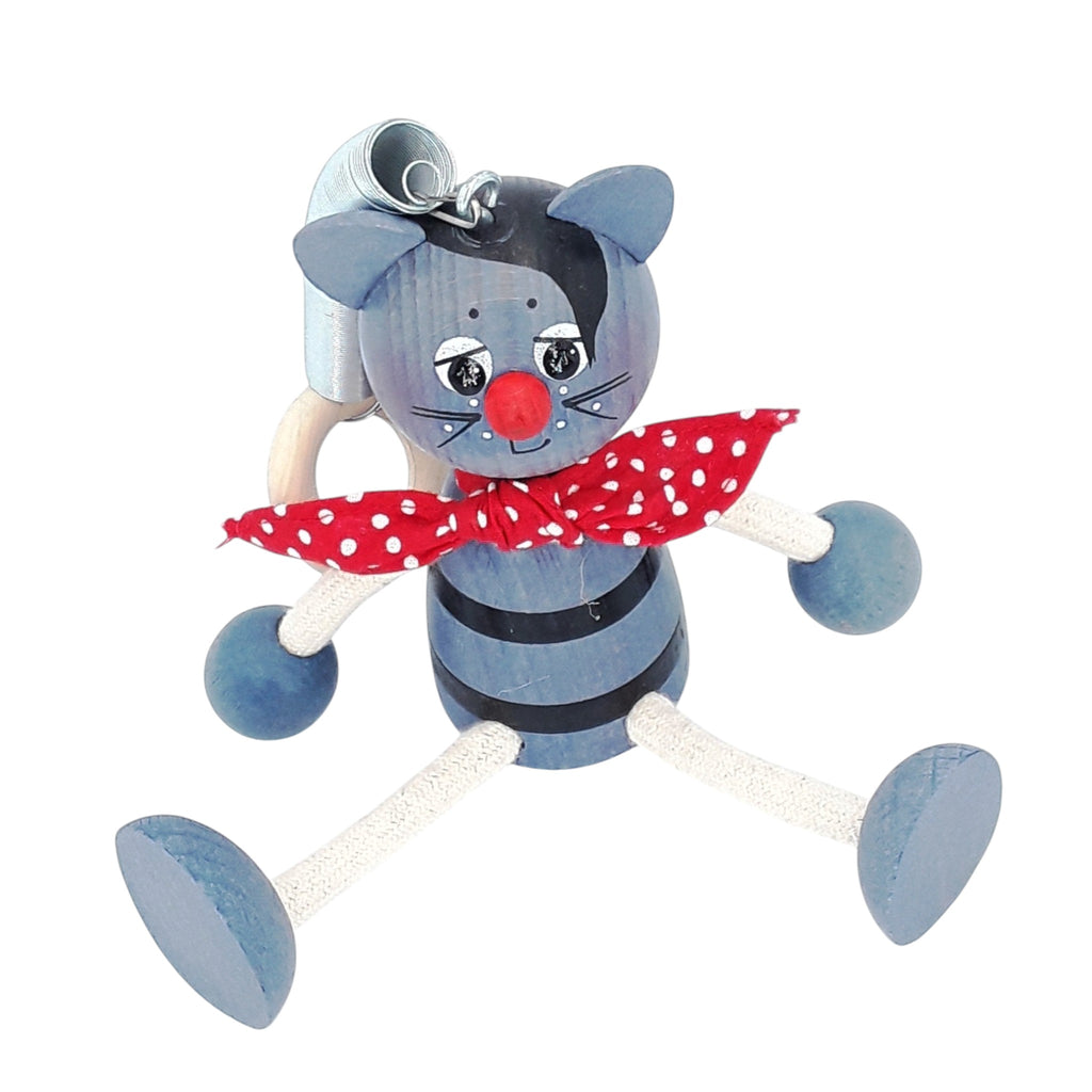 Handcrafted Cat Boy Blue Wooden Bouncy Puppet 🐱💙