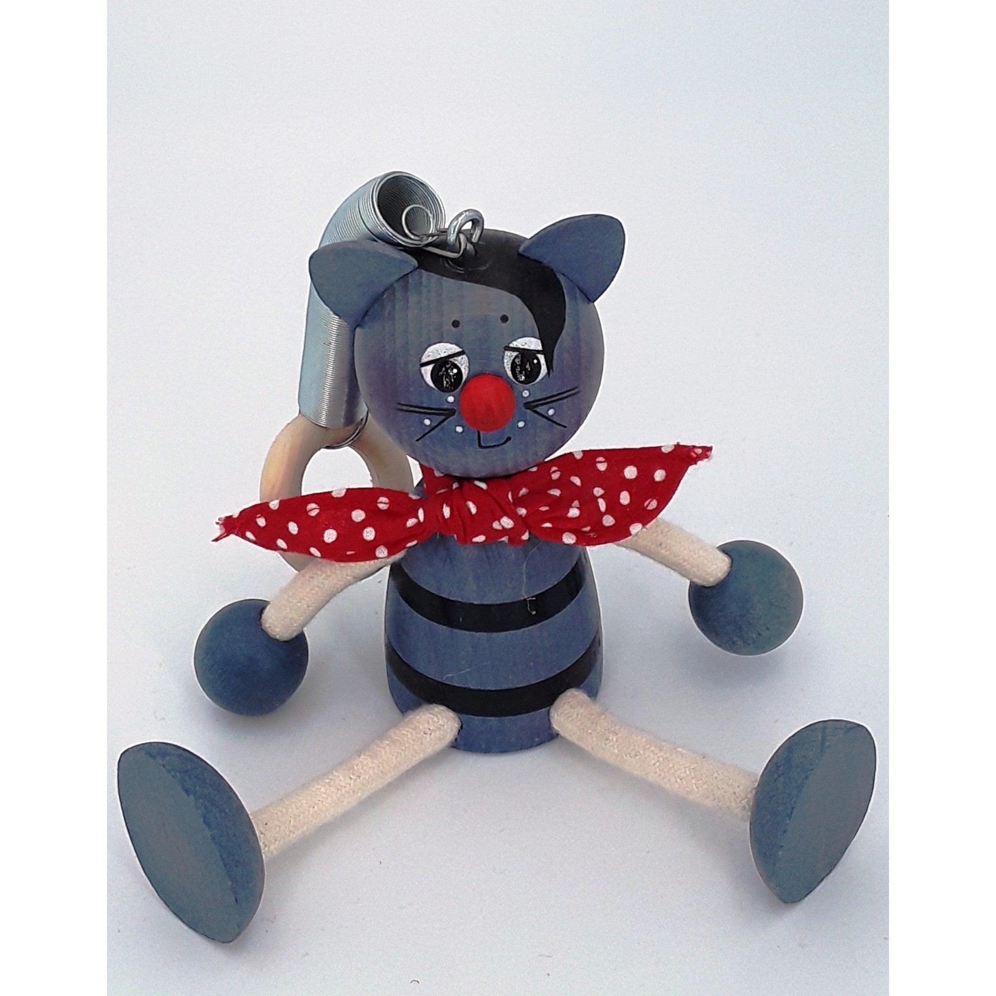 Handcrafted Cat Boy Blue Wooden Bouncy Puppet 🐱💙