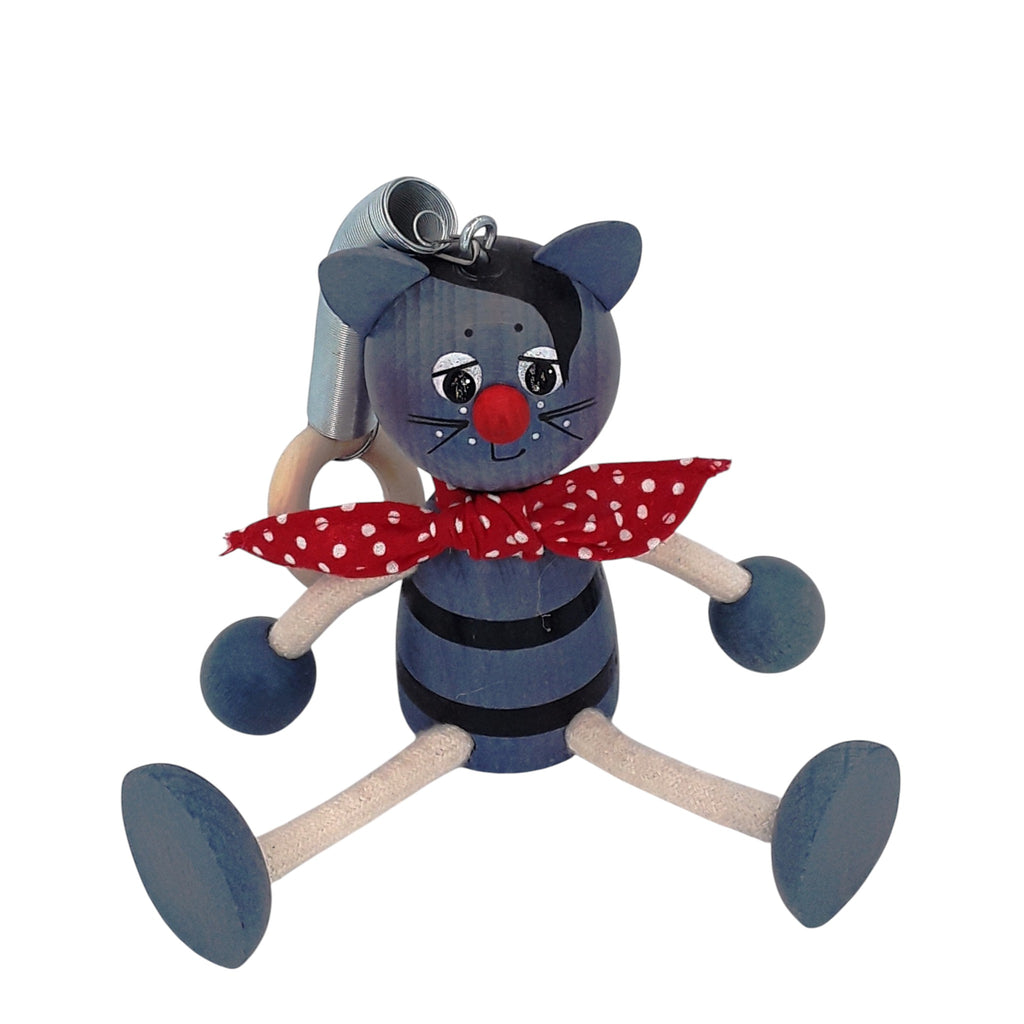 Handcrafted Cat Boy Blue Wooden Bouncy Puppet 🐱💙