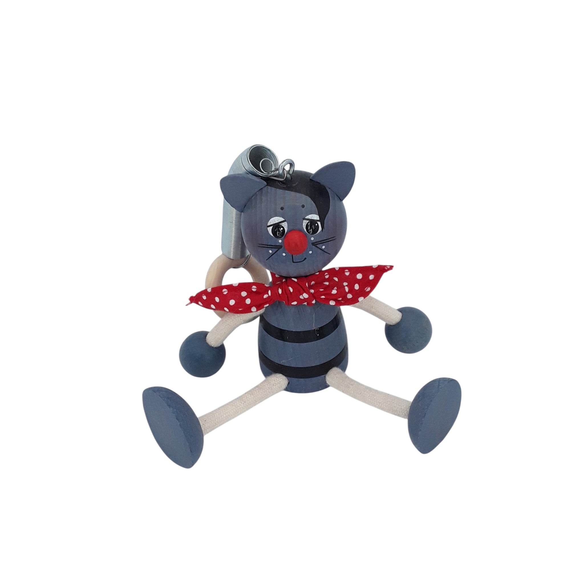 Handcrafted Cat Boy Blue Wooden Bouncy Puppet 🐱💙