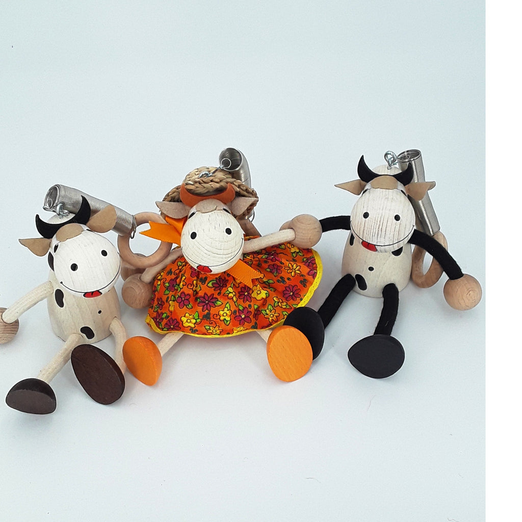 Handcrafted Cow Girl Wooden Bouncy Puppet with Straw Hat 🐄🌼