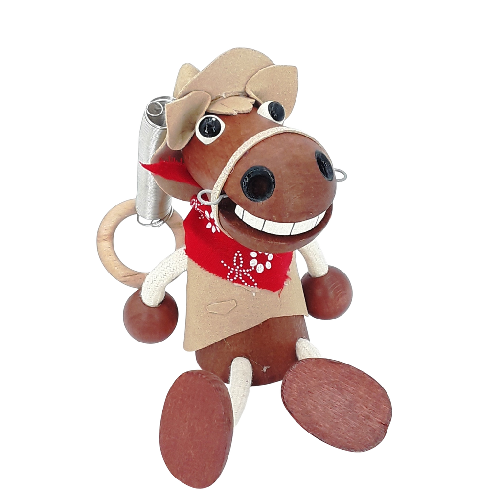 Handcrafted Cowboy Horse Wooden Bouncy Puppet 🐴