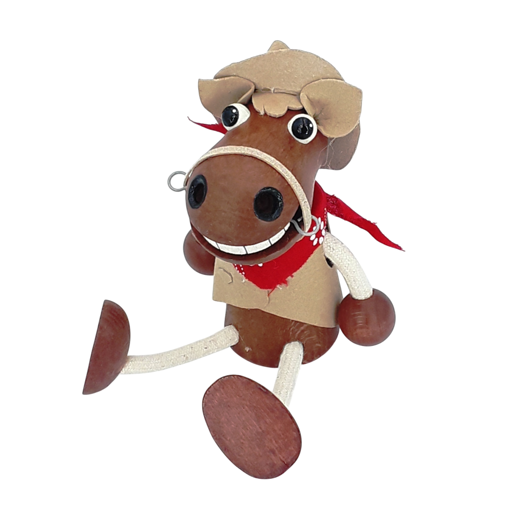 Handcrafted Cowboy Horse Wooden Bouncy Puppet 🐴