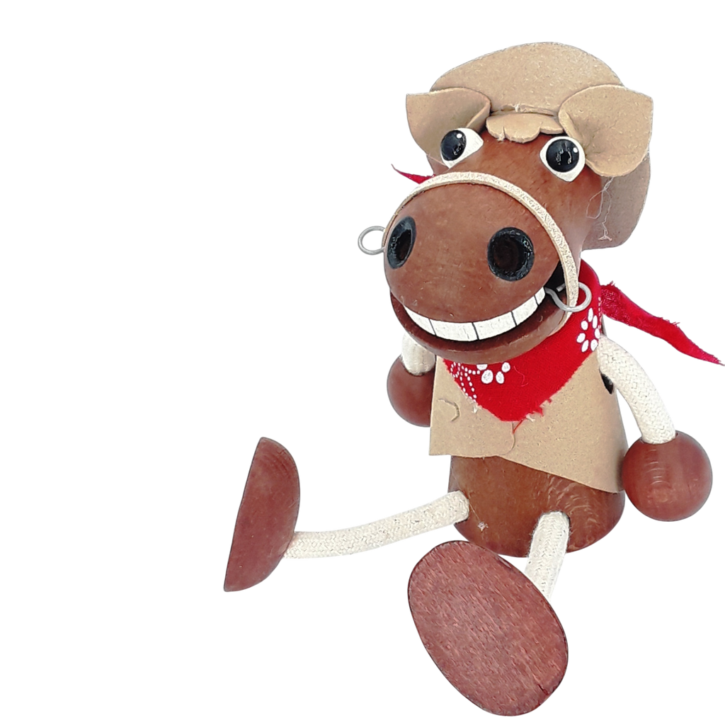 Handcrafted Cowboy Horse Wooden Bouncy Puppet 🐴