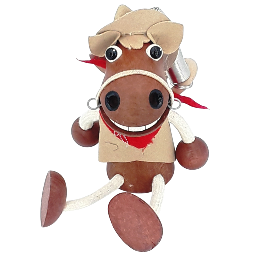 Handcrafted Cowboy Horse Wooden Bouncy Puppet 🐴