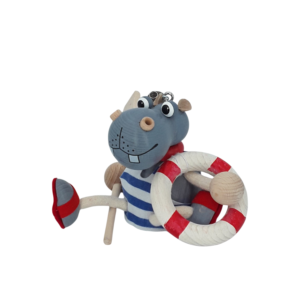 Handcrafted Sailor Hippo Wooden Bouncy Puppet 🦛⚓