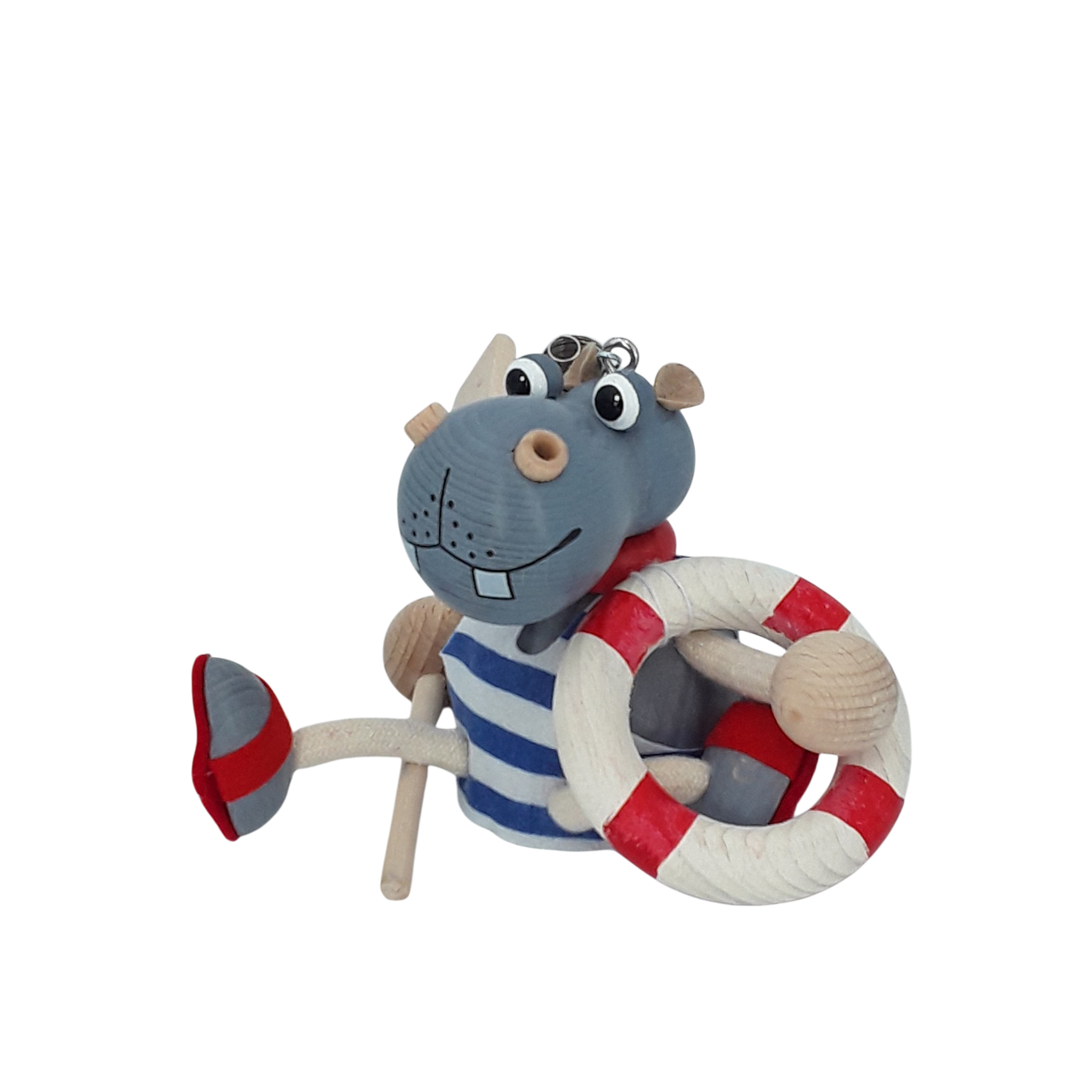 Handcrafted Sailor Hippo Wooden Bouncy Puppet 🦛⚓