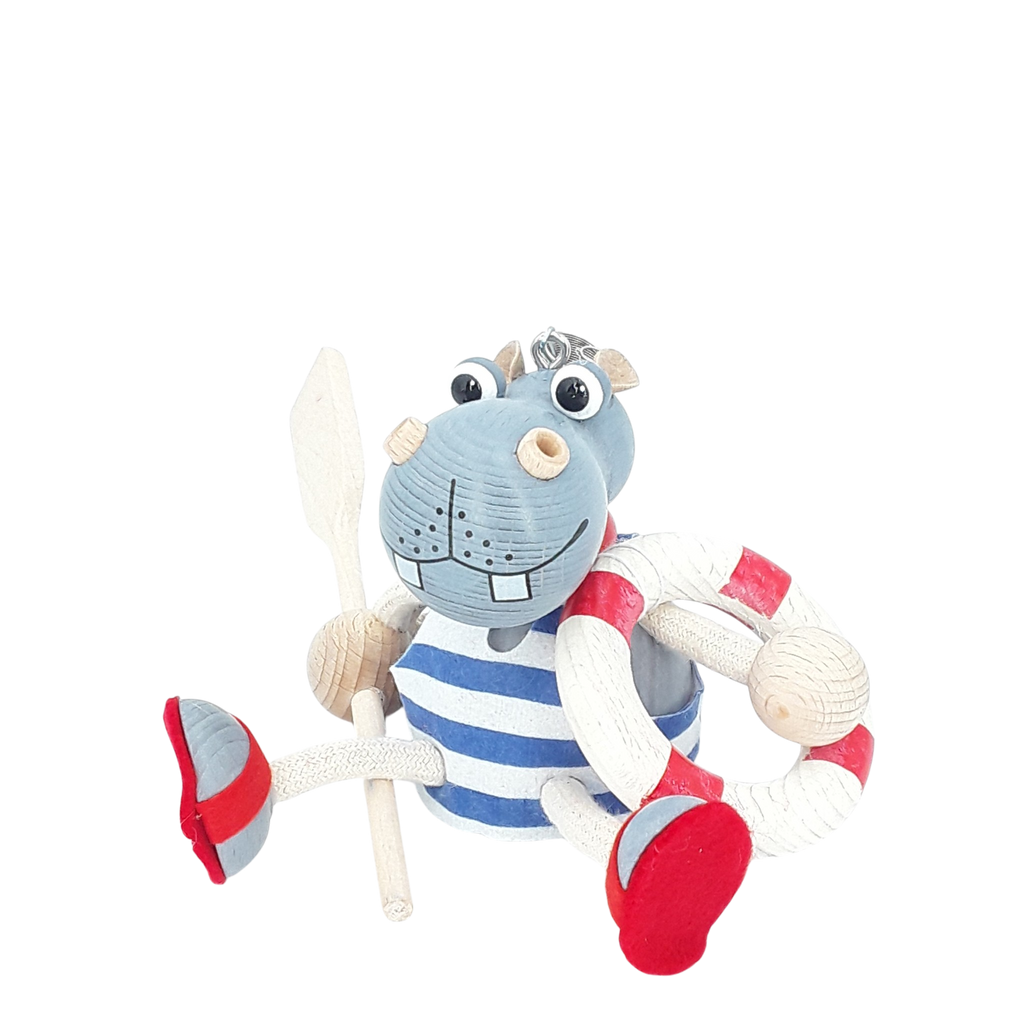 Handcrafted Sailor Hippo Wooden Bouncy Puppet 🦛⚓