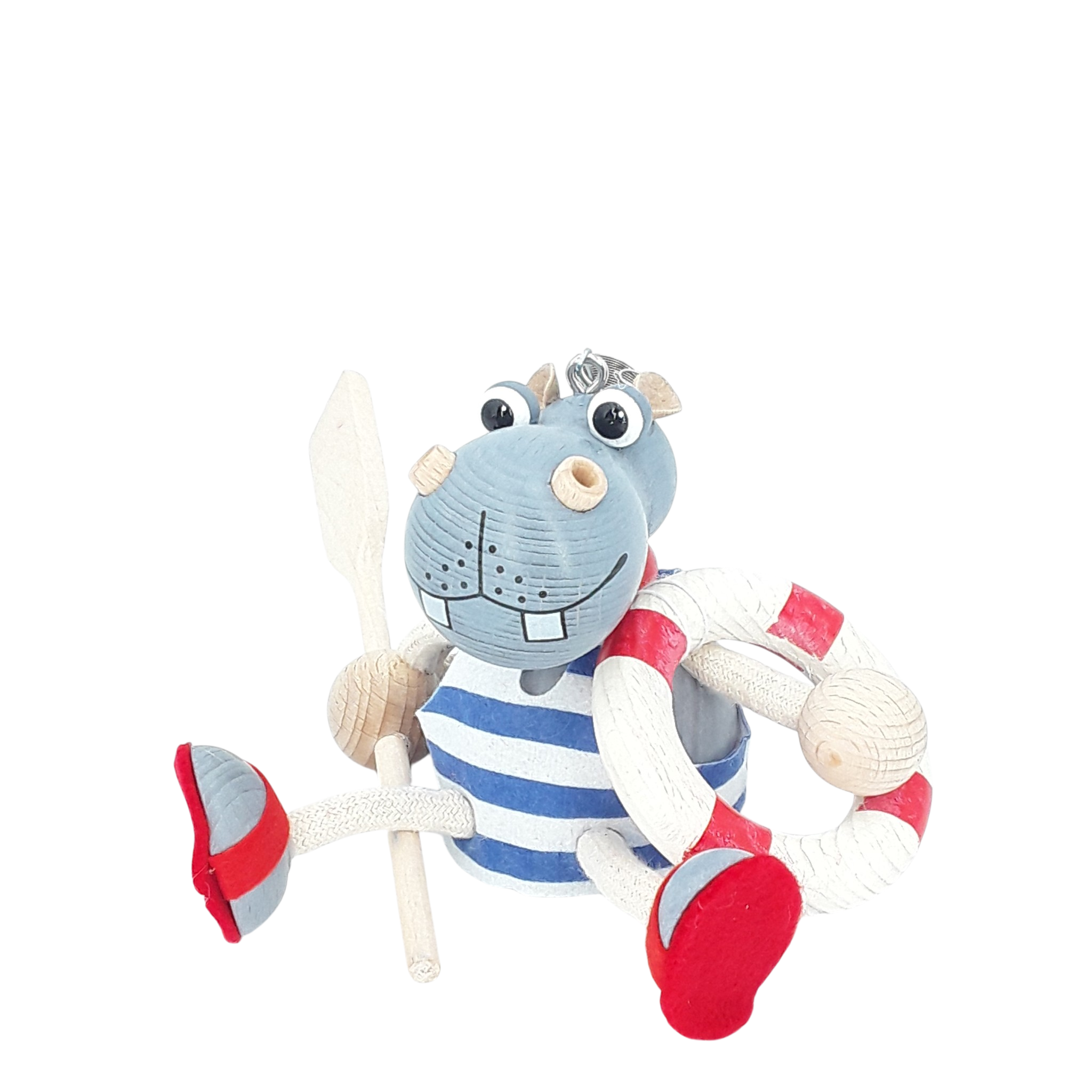 Handcrafted Sailor Hippo Wooden Bouncy Puppet 🦛⚓