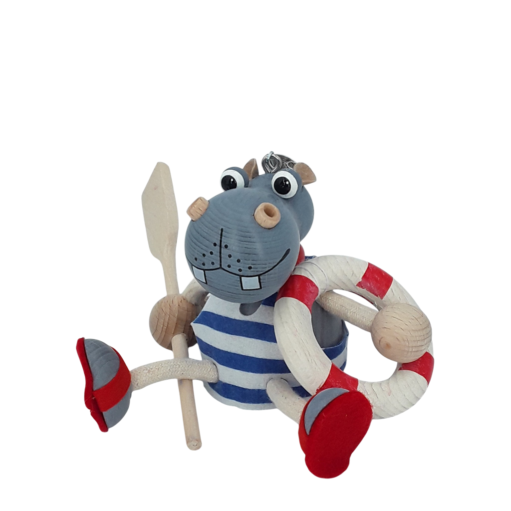 Handcrafted Sailor Hippo Wooden Bouncy Puppet 🦛⚓