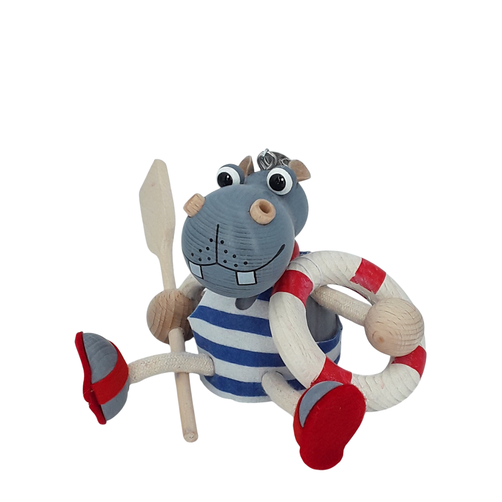 Handcrafted Sailor Hippo Wooden Bouncy Puppet 🦛⚓