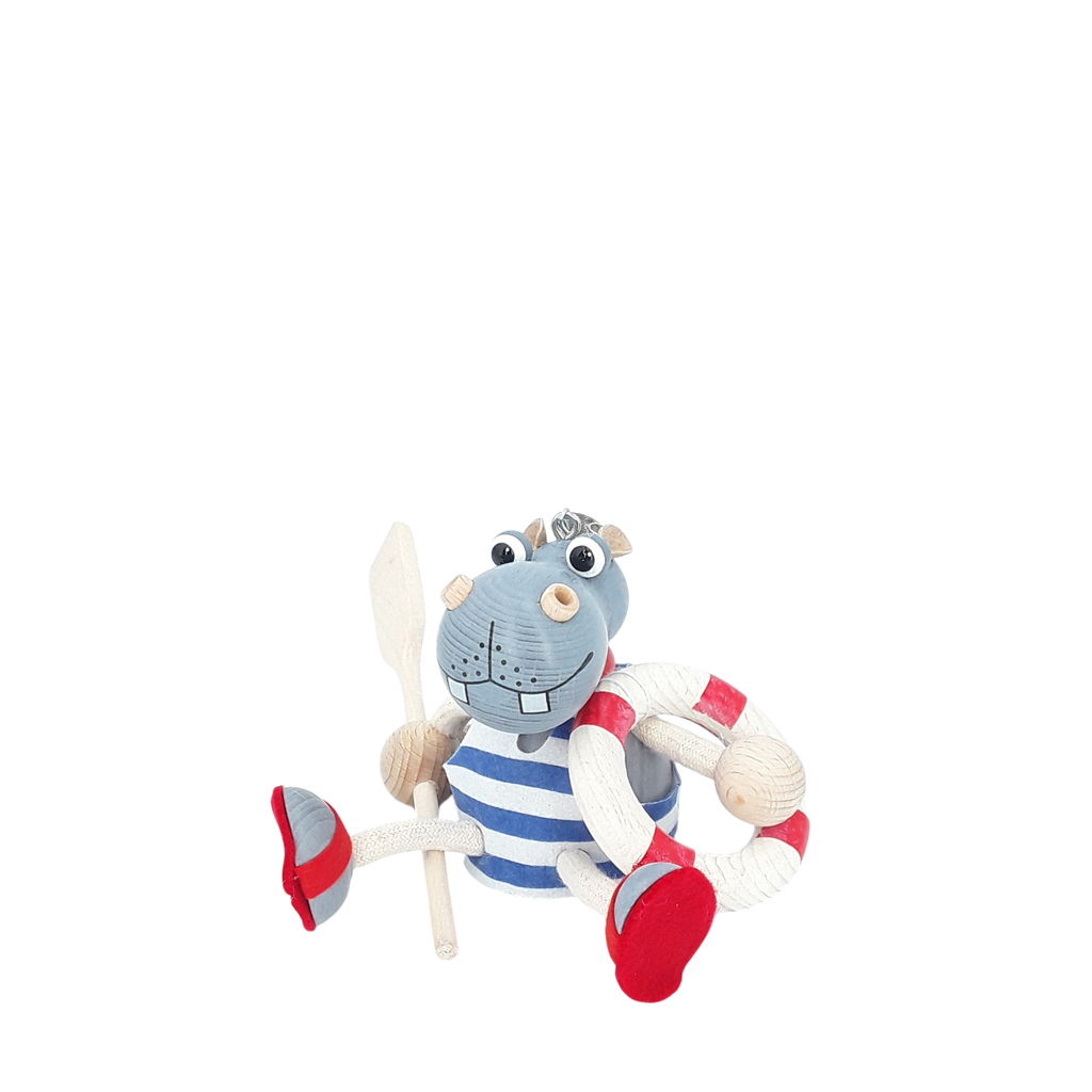 Handcrafted Sailor Hippo Wooden Bouncy Puppet 🦛⚓