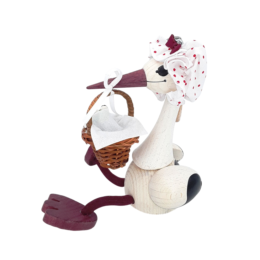 Handcrafted Stork with Baby Frog Wooden Bouncy Puppet