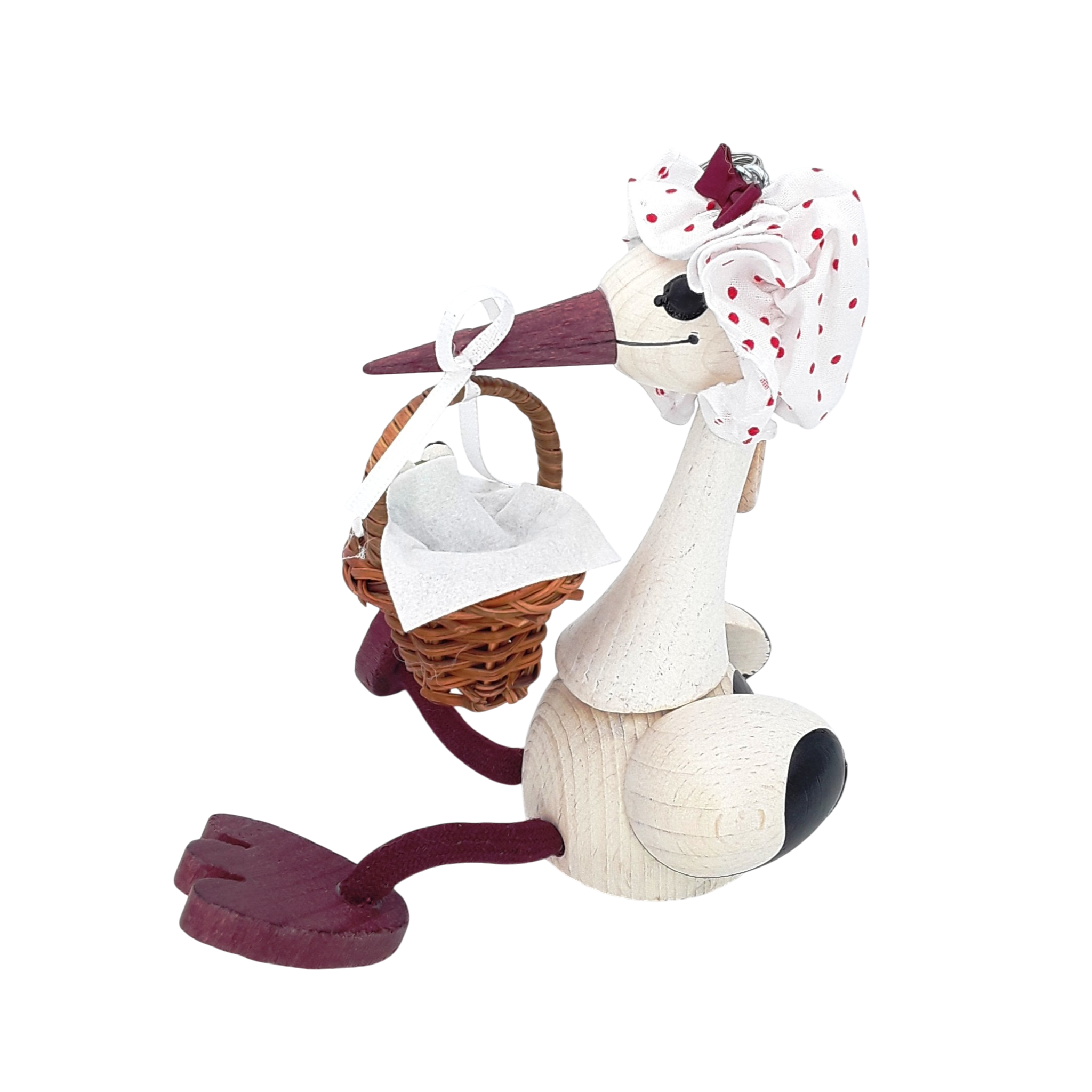Handcrafted Stork with Baby Frog Wooden Bouncy Puppet