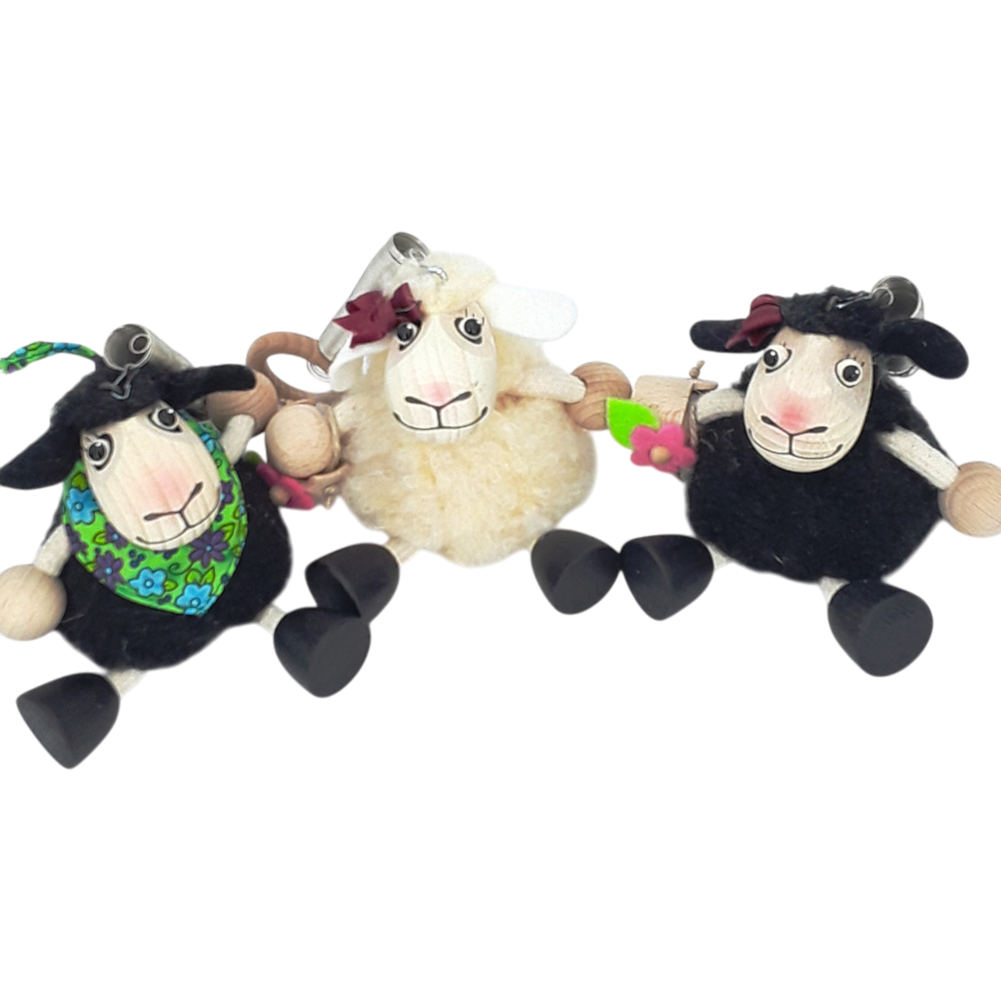 Handcrafted Black Sheep Girl Wooden Bouncy Puppet 🐑🌸