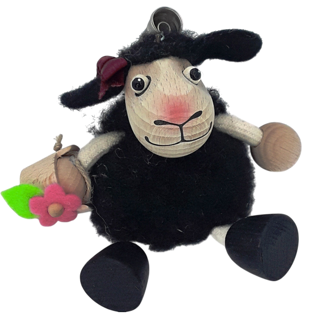 Handcrafted Black Sheep Girl Wooden Bouncy Puppet 🐑🌸