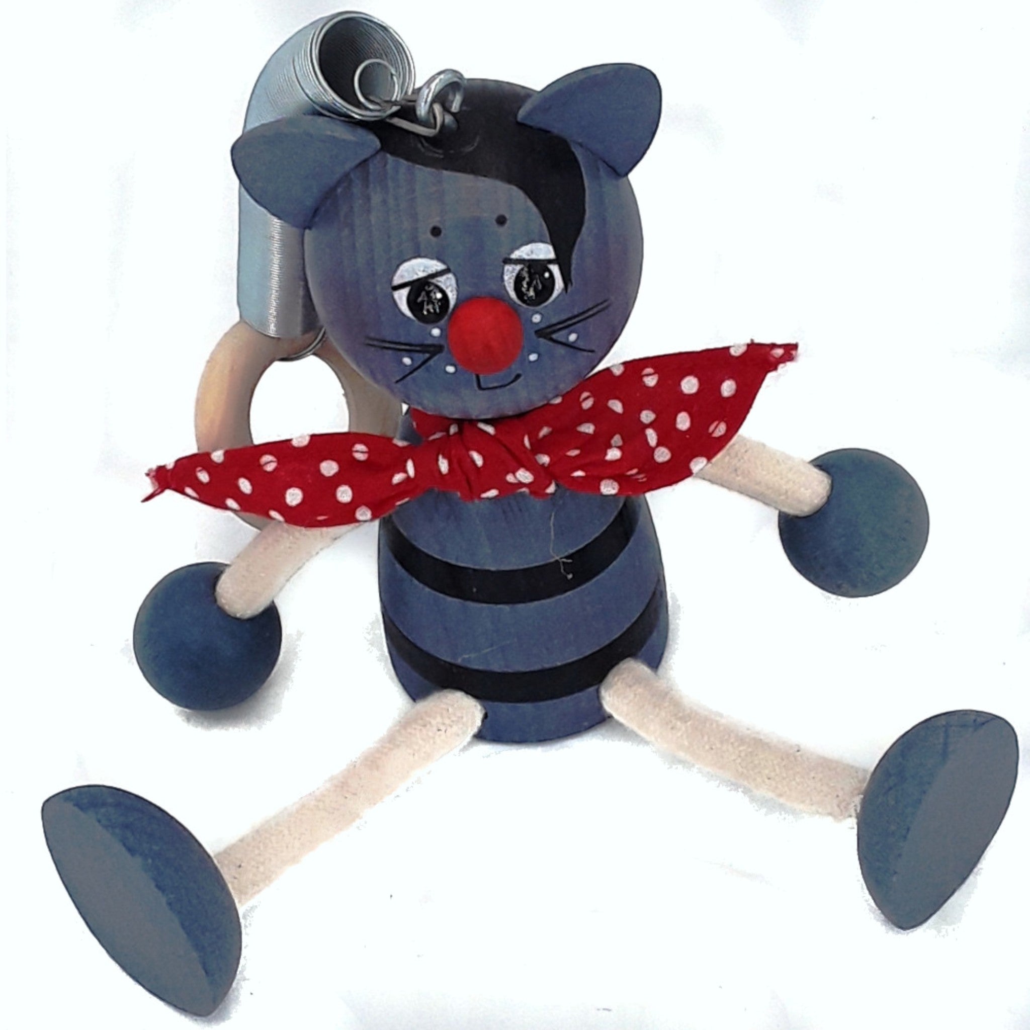 Handcrafted Cat Boy Blue Wooden Bouncy Puppet 🐱💙