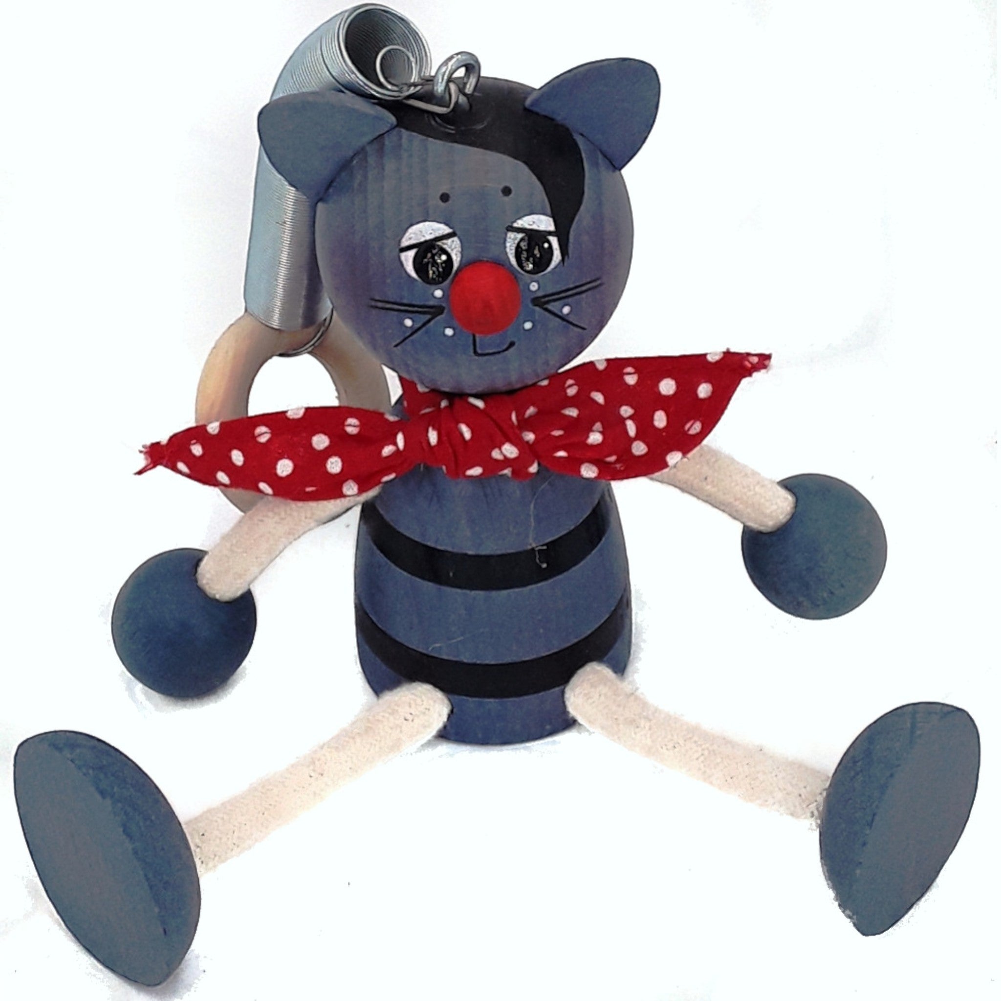 Handcrafted Cat Boy Blue Wooden Bouncy Puppet 🐱💙