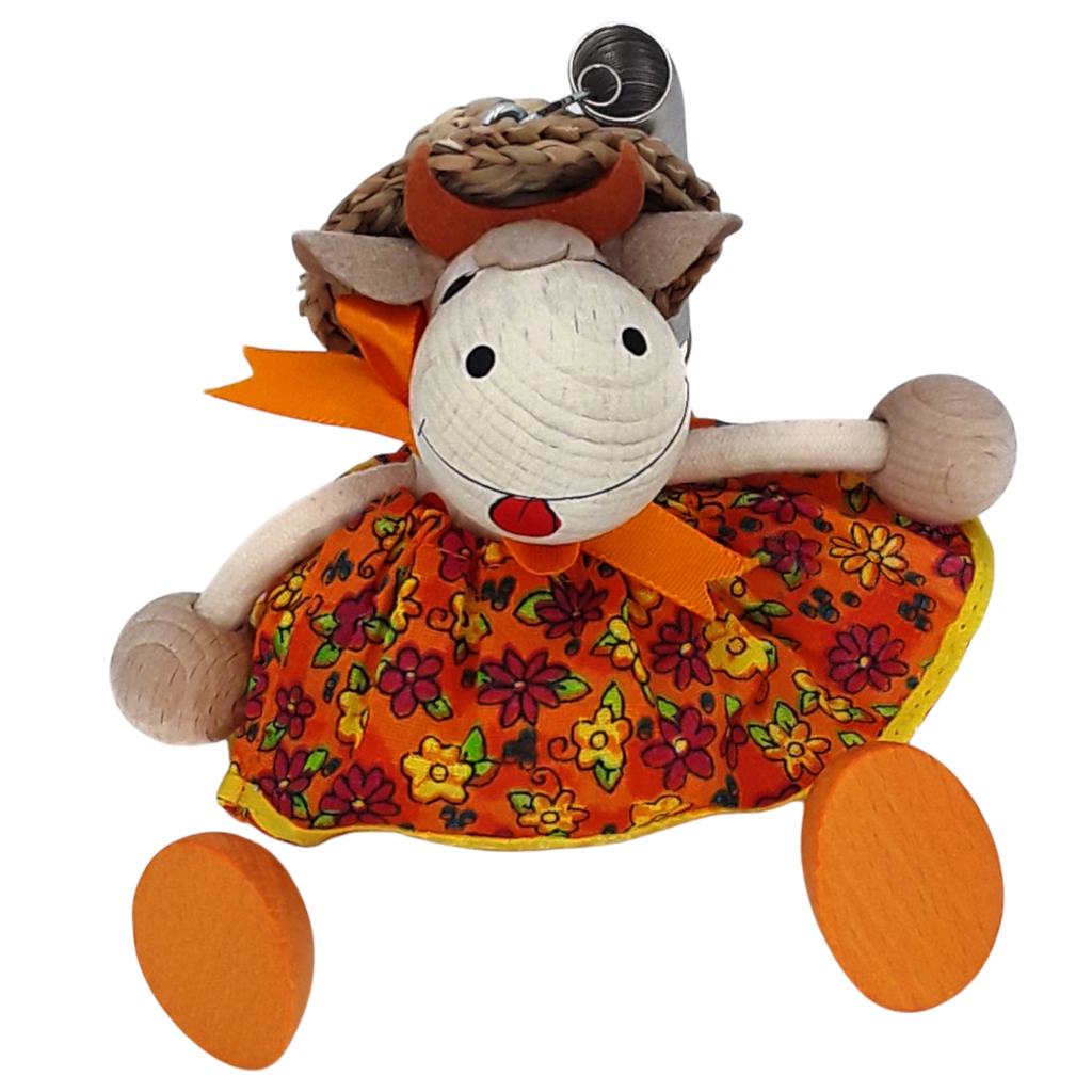 Handcrafted Cow Girl Wooden Bouncy Puppet with Straw Hat 🐄🌼