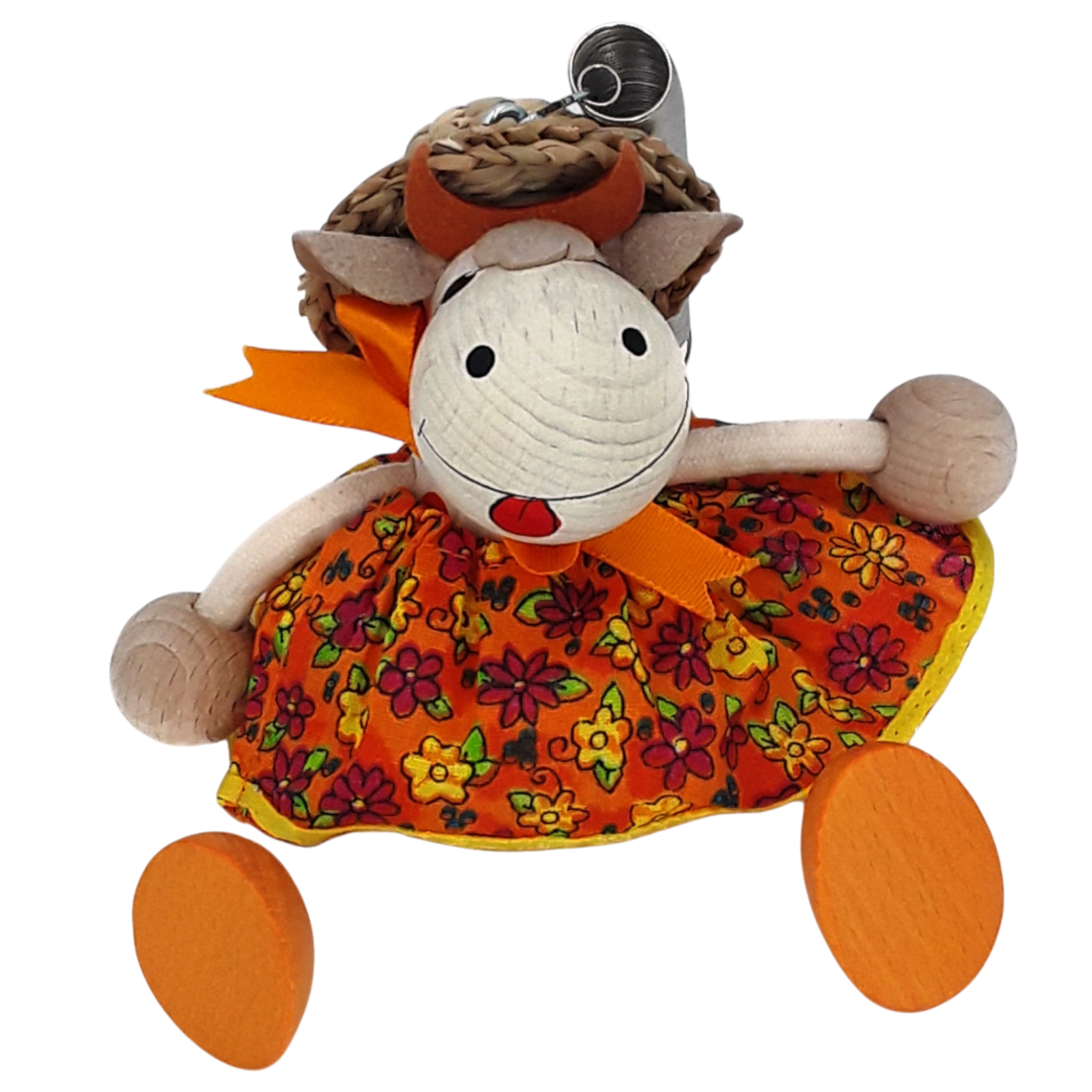 Handcrafted Cow Girl Wooden Bouncy Puppet with Straw Hat 🐄🌼