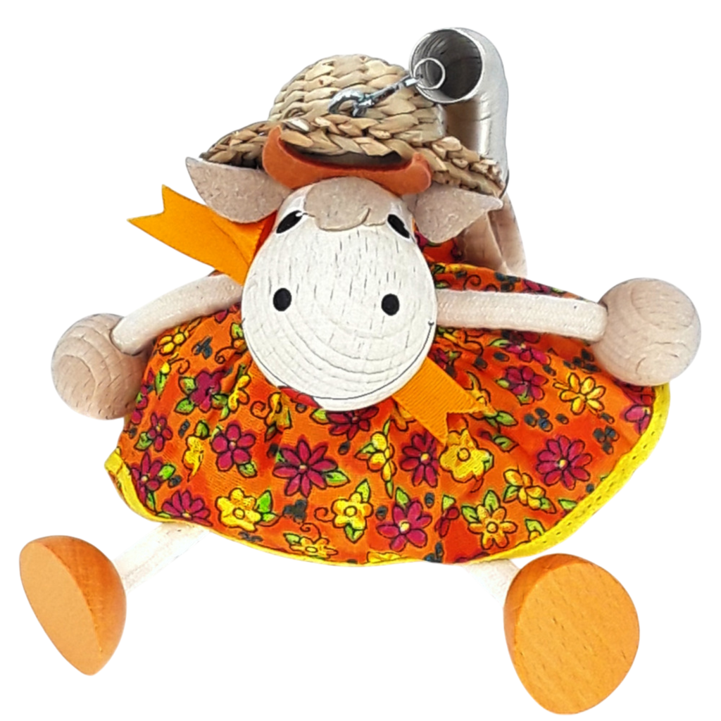 Handcrafted Cow Girl Wooden Bouncy Puppet with Straw Hat 🐄🌼
