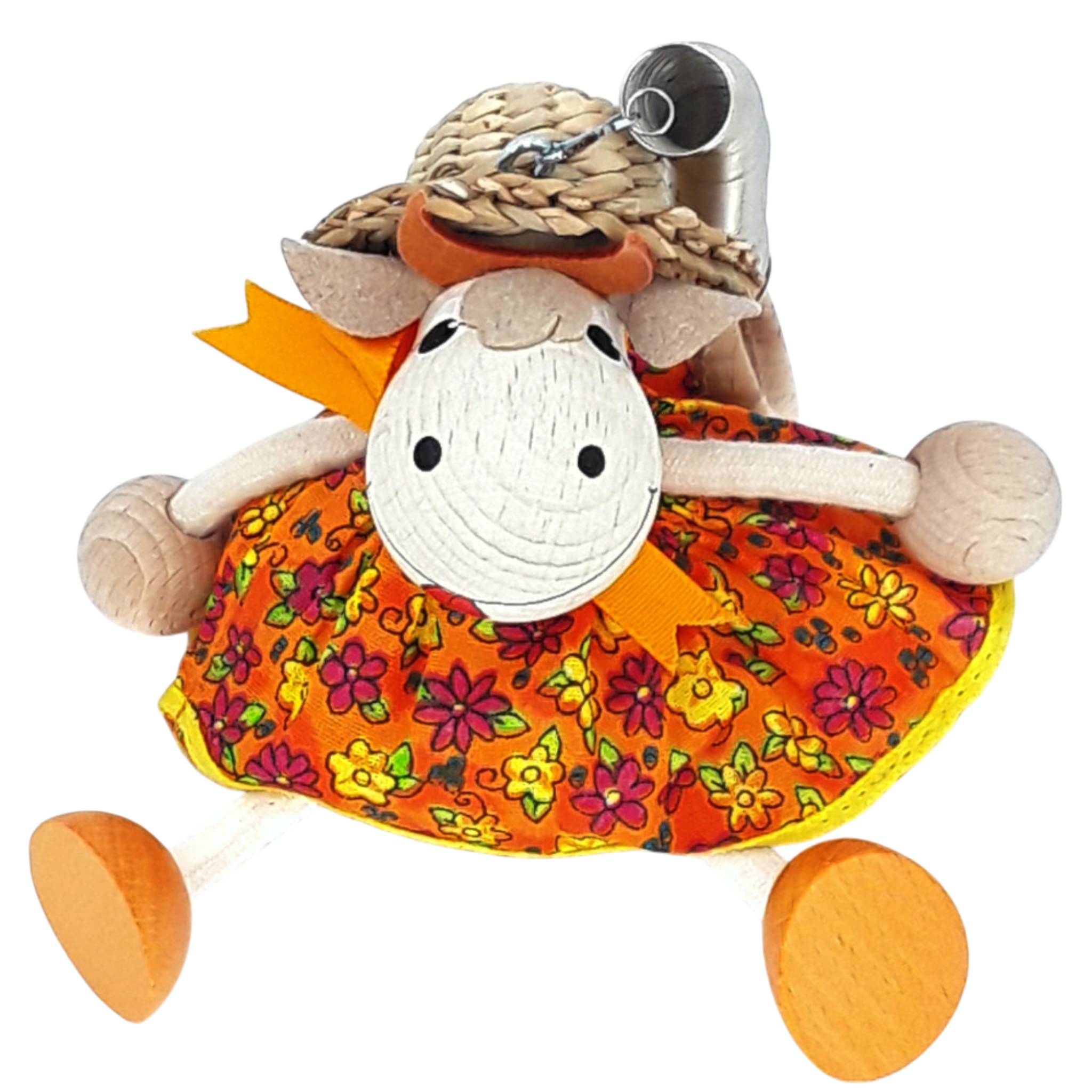 Handcrafted Cow Girl Wooden Bouncy Puppet with Straw Hat 🐄🌼
