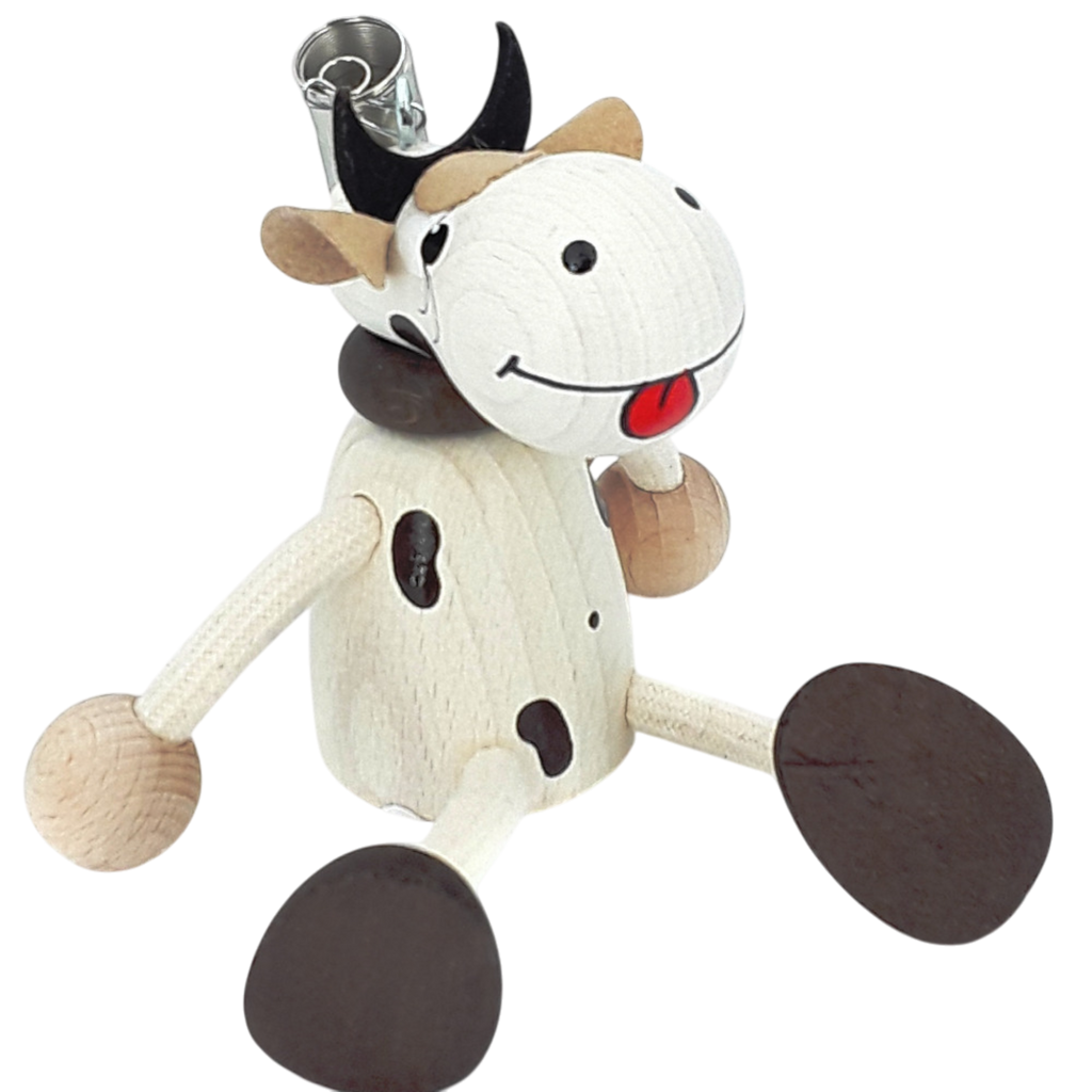 Handcrafted Cow Boy Wooden Bouncy Puppet 🐄✨