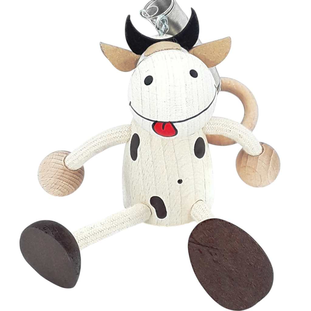 Handcrafted Cow Boy Wooden Bouncy Puppet 🐄✨