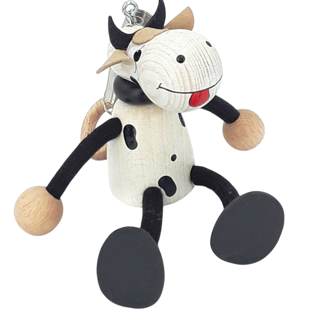 Handcrafted Cow Boy Wooden Bouncy Puppet 🐄✨