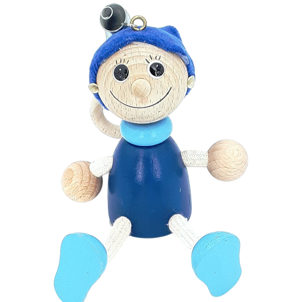 Handcrafted Blue Elf Wooden Bouncy Puppet 🧙✨