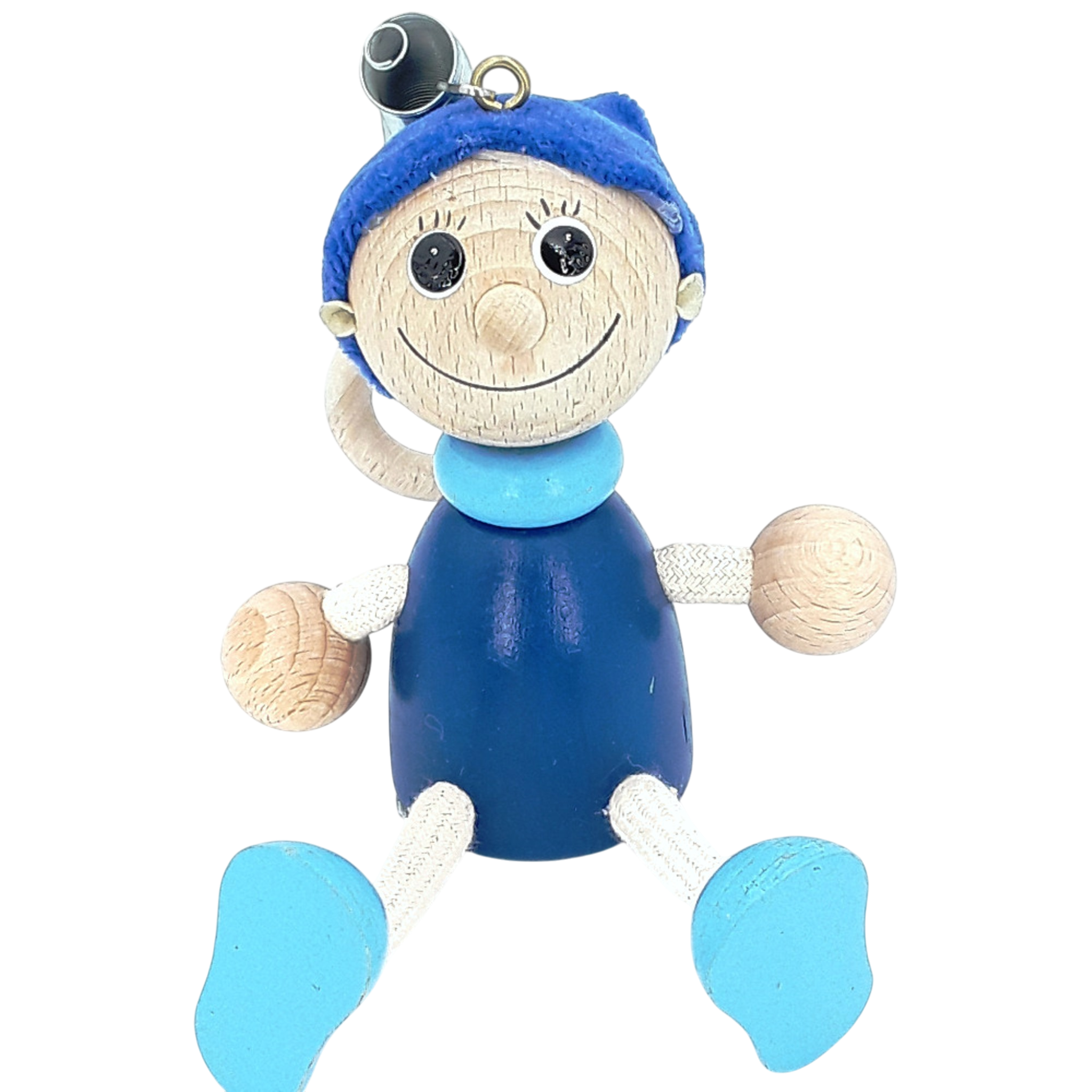 Handcrafted Blue Elf Wooden Bouncy Puppet 🧙✨
