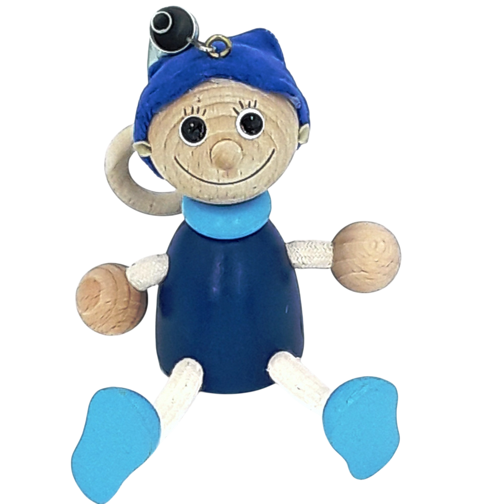 Handcrafted Blue Elf Wooden Bouncy Puppet 🧙✨