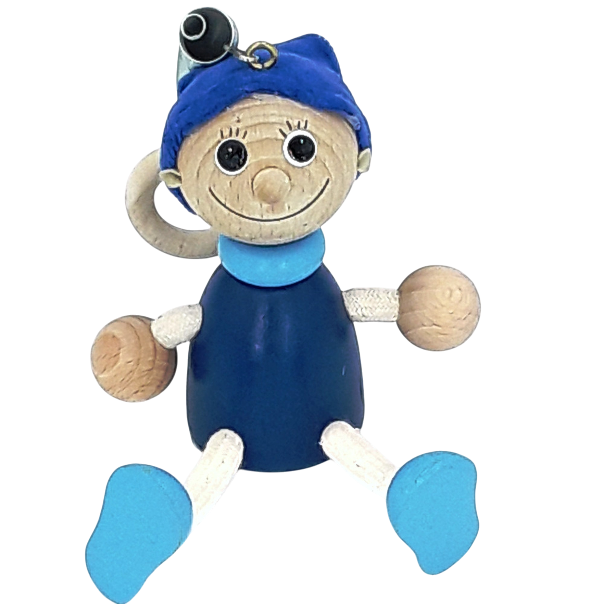 Handcrafted Blue Elf Wooden Bouncy Puppet 🧙✨