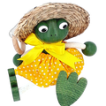 Handcrafted Frog Girl Wooden Bouncy Puppet with Straw Hat 🐸💛