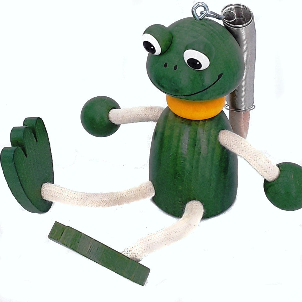 Handcrafted Frog Boy Wooden Bouncy Puppet 🐸💚