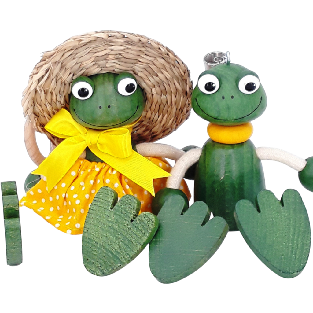Handcrafted Frog Boy Wooden Bouncy Puppet 🐸💚