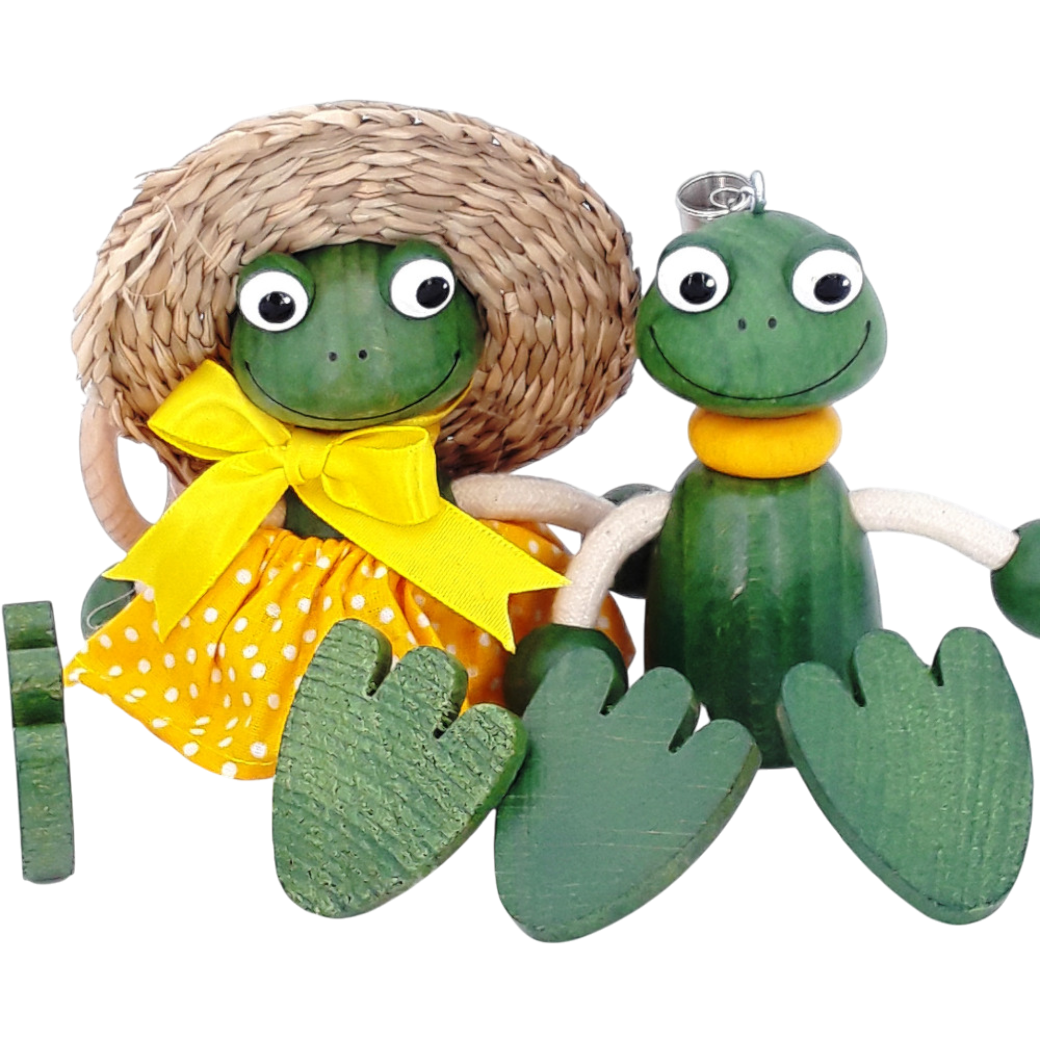 Handcrafted Frog Boy Wooden Bouncy Puppet 🐸💚