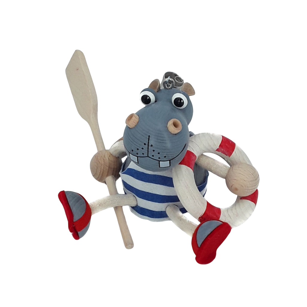 Handcrafted Sailor Hippo Wooden Bouncy Puppet 🦛⚓