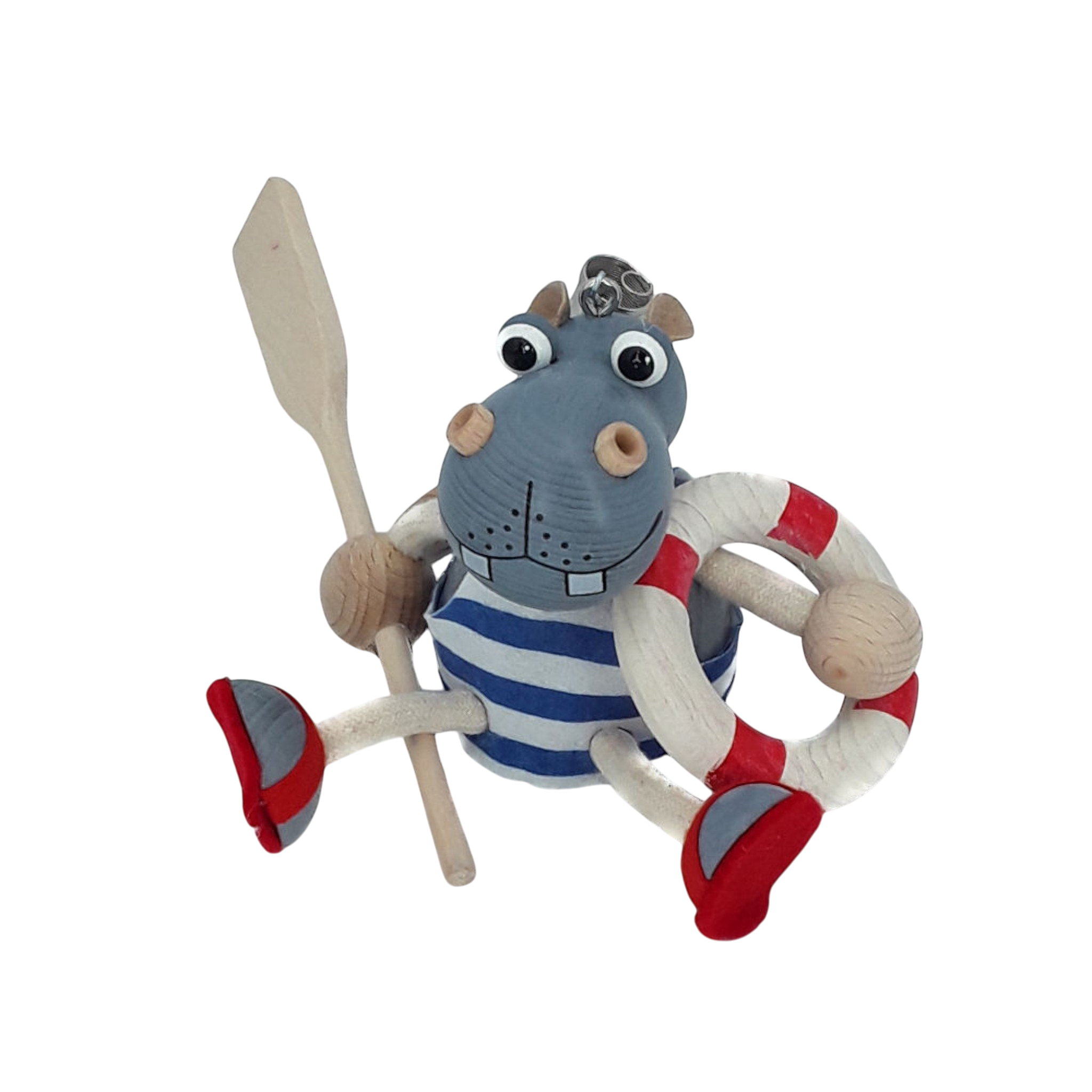 Handcrafted Sailor Hippo Wooden Bouncy Puppet 🦛⚓