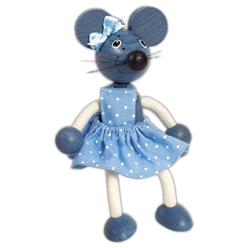 Handcrafted Mouse Girl  Blue Wooden Bouncy Puppet 🐭💙